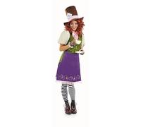 Fun Shack Disfraz Sombrerero Loco Mujer Adulto Vestido Tazas Té Verde Morado Guantes Encaje Corbata Sombrero, S