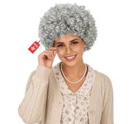 Fun Shack Peluca Canosa Corta Rizada Anciana Señora Mayor Mujer Adulta Accesorio Cabello Carnaval Gris Talla Única