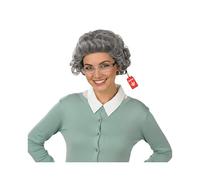 Fun Shack Peluca Gris Corta Rizada Gafas Anciana Mujer Adulta Accesorio Cabello Carnaval Vieja Mayor Talla Única