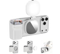 Fun Shot - Agarre magnético para cámara de teléfono + luz magnética para selfie (plateado) compatible con iPhone Magsafe y Android, kit de creador para selfies/fotografía/TikTok/llamadas de zoom/video