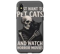 Fun Skeleton I Just Want To Pet Cats and Watch Horror Movies Carcasa para iPhone X/XS