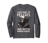 Fun Skeleton I Just Want To Pet Cats and Watch Horror Movies Manga Larga