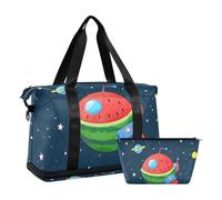 Fun Watermelon Galaxy Space Nave Azul Marino Bolsas de lona para gimnasio, deportes de transporte con bolsa de aseo para viajes impermeables, Fun sandía galaxy nave espacial azul marino, 1 talla, Fun