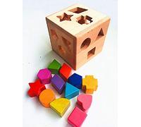 Fun World Toys Juguetes de madera, 12 piezas, cubo clasificador de formas, juguetes de madera de calidad para el desarrollo temprano