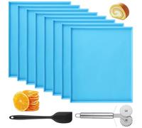 Funabridge Juego de bandejas deshidratadoras de silicona de 8 piezas, incluye raspador y rueda cortadora de pizza de doble cabeza, alfombrillas antiadherentes con bordes elevados para deshidratar