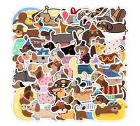 Funalix 50 Piezas Pegatinas de Perro Salchicha con Perro Salchicha PVC Impermeable, Calcomanías Decorativas para Botellas de Agua, Teléfonos, Portátiles y Superficies Lisas