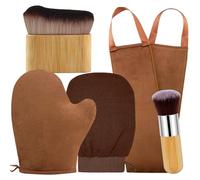 FUNAN Self Tanning Mitt Self Tanner Mitt, Self Tanner Brush, Kabuki Brush, Self Tan Mitt Applicator & Exfoliating Mitt, Back Self Tanner Back Applicator Tanning Glove 5 Pack