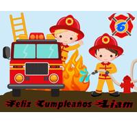 FunBakeryES Muchas Imágenes, OBLEA o Papel de AZÚCAR, Bombero, Personalizado Foto con Nombre, Edad y Texto, Varios Tamaños e Imágenes de Papel para Tartas Comestibles, RECTÁNGULO