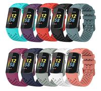 FunBand Compatible con Fitbit Charge 5 Correa, Silicona Deportiva Transpirables Clasico Reemplazo Correas Ajustable Pulseras de Recambio Correa para Fitbit Charge 5 para Mujeres Hombres, 10-Pack