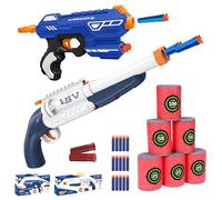 FunBlasters - Pistola Juguete Niño & Escopeta de Juguete con Dardos Espuma - Set Blaster Manual con Diana Latas, Balas de Espuma, Recarga de Flechas, Juego Exterior Niño, Francotirador Sniper