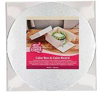 FunCakes Caja para tartas y tabla redonda para tartas (3mm): Caja cuadrada para tartas, tapa separada, apta para tartas decoradas, 25x25x15 cm, 1 caja para tartas y 1 tabla redonda para tartas