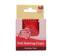 FunCakes Cápsulas para Hornear Folio Metálico Rojo paquete de 48, Cápsulas para Cupcakes, Magdalenas, Muffins, Moldes Individuales, 8 cm, 48 Piezas
