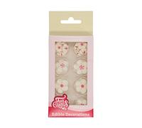 FunCakes Decoraciones de Azúcar Mezcla de Flores Blanco/Rosa: Listo para usar para la decoración de pasteles, perfecto para cupcakes, muffins y más, Set/32