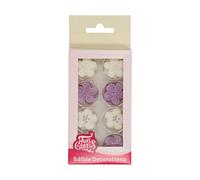 FunCakes Decoraciones de Azúcar Mezcla de Flores Moradas: Listo para usar para la decoración de pasteles, perfecto para cupcakes, muffins y más, Set/24