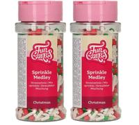 FunCakes Sprinkle Medley Christmas, Navidad: Decoraciones de Azúcar, Buen Sabor, Perfectas para Decorar Tartas, Pasteles, Cupcakes y Galletas, Sprinkle Mix. 60 g (Paquete de 2)