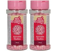 FunCakes Sprinkle Medley Pink, Rosa: Decoraciones de Azúcar, Buen Sabor, Perfectas para Decorar Tartas, Pasteles, Cupcakes y Galletas, Sprinkle Mix. 70g (Paquete de 2)
