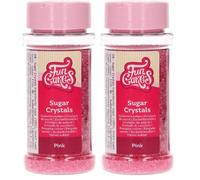 FunCakes Sugar Crystals, Rosa: Espolvoreado para Tartas, Gran Sabor, Perfecto para Decorar Tartas, Espolvoreado para Cupcakes. 80 g. (Paquete de 2)