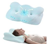 FUNCCUBE Almohada cervical para el cuello, almohadas de espuma viscoelástica para aliviar el dolor al dormir con funda de almohada refrescante, almohada de cama ergonómica sin olor para dormir boca
