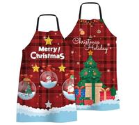 FunChaos 2 Delantales de Navidad Divertidos Delantales de Cocina para Mujeres Hombres Delantal de Cocina Ajustable Delantal Impermeable para Cocina Hornear Barbacoa Fiesta de Navidad Cuadro
