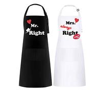 FunChaos 2 Pareja Delantal, Impermeable Mr & Mrs Delantal, Blanco y Negro Delantales para Compromiso de Boda, Aniversario, San Valentín, Personalizado Regalo para Pareja (Kiss)