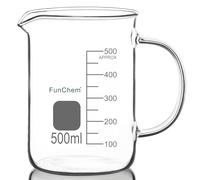 FunChem Vaso con mango, 500 ml, vidrio de borosilicato transparente, graduado, forma baja, vaso de precipitado con boquilla
