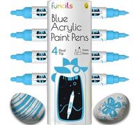 Funcils 4 rotuladores acrílicos Azul para piedras, vidrio, madera y lienzo - Marcadores Doble punta con punta de 1mm,5mm. Los bolígrafos acrílicos son ideales para adultos y niños.
