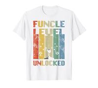 Funcle Level Unlocked Cool Vintage Gamer Tío Familia Camiseta, Hombre, Blanco, L