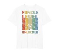 Funcle Level Unlocked Cool Vintage Gamer Tío Familia Camiseta, Hombre Tallas Grandes, Blanco, 5X Alto