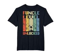 Funcle Level Unlocked Cool Vintage Gamer Tío Familia Camiseta, Hombre Tallas Grandes, Negro, 3X Alto