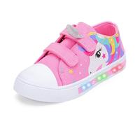 FUNCOO PLUS Zapatos de lona con luz para niños y niñas con gancho y bucle, Unicornio Cuerno Plateado, 13 Little Kid