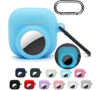 Funda 2 en 1 para Airpods 4th Airtag, funda 2 en 1 para Airpods 4 con soporte para Airtag (2024), soporte de silicona para rastreador GPS, brilla en la oscuridad, rosa brillante y azul brillante