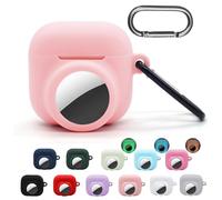Funda 2 en 1 para Airpods 4th Airtag, funda 2 en 1 para Airpods 4 con soporte para Airtag (2024), soporte de silicona para rastreador GPS, brilla en la oscuridad, rosa brillante y azul brillante