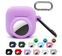 Funda 2 en 1 para Airpods 4th Airtag, funda 2 en 1 para Airpods 4 con soporte para Airtag (2024), soporte de silicona para rastreador GPS, brilla en la oscuridad, rosa brillante y azul brillante