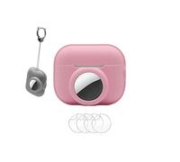Funda 2 en 1 para Airtag AirPods Pro (2ª generación) auriculares inalámbricos con cancelación activa de ruido, funda de silicona para auriculares Bluetooth Apple con soporte para Airtag, con 4 protectores de pantalla, color rosa