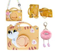 Funda 3D con diseño de gato vívido para iPad de 9ª/8ª/7ª de 10.2 pulgadas/Air 3ª 2019/Pro 2017 de 10.5 pulgadas, funda giratoria de silicona suave con cordón para niños, adolescentes, niñas y mujeres