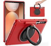 Funda a prueba de golpes para niños compatible con Samsung Galaxy Tab S10 Plus de 12.4 pulgadas 2024 SM-X820/X826B/X828U, funda protectora híbrida resistente con agarre de asa, soporte giratorio. Rojo