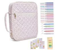 Funda acolchada para la Biblia con accesorios, bolsa protectora floral para la Biblia con pestañas, resaltadores, bolígrafos para mujeres y niñas (estilo 2)