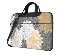 Funda acolchada para laptop de 15.6 pulgadas, diseño de flores de crisantemo, color gris, blanco y dorado