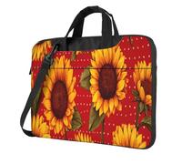Funda acolchada para laptop de 15.6 pulgadas, diseño de girasoles rojos y amarillos sobre puntos