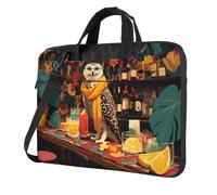 Funda acolchada para ordenador portátil de 15,6 pulgadas, diseño de búho con gafas y gafas posadas en un carrito de bar, funda acolchada para mujeres y hombres