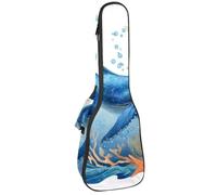 Funda acolchada para ukelele de concierto de 23 pulgadas, ballena, algas marinas con hojas, burbujas y estrellas de mar, bolsa acolchada con almacenamiento y correas para el hombro, Multicolor 03