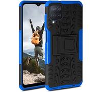 Funda acorazada ONEFLOW compatible con el Samsung Galaxy M12. Funda rígida para exterior a prueba de golpes, con soporte, cámara y protector de pantalla, Horizon - Azul