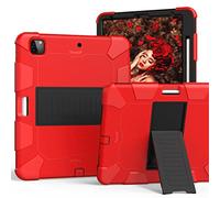 Funda Adecuada para iPad Pro de 4ª/3ª generación de 12.9 Pulgadas 2020/2018 con Soporte para lápices, Funda Protectora Resistente y Resistente a caídas con Soporte Invisible, Rojo + Negro