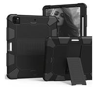 Funda Adecuada para iPad Pro de 4ª/3ª generación de 12.9 Pulgadas 2020/2018 con Soporte para lápices, Funda Protectora Resistente y Resistente a caídas con Soporte Invisible, Negro + Negro