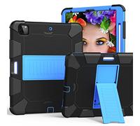 Funda Adecuada para iPad Pro de 4ª/3ª generación de 12.9 Pulgadas 2020/2018 con Soporte para lápices, Funda Protectora Resistente y Resistente a caídas con Soporte Invisible, Negro + Azul