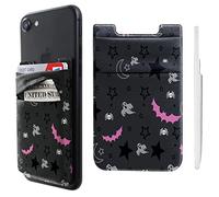 Funda adhesiva para teléfono celular, doble bolsillo, licra, tarjetero, tarjetero, diseño de cartera pequeña para iPhone, iPad, Samsung Galaxy y Android, Calavera gótica mística, Doublé, Bolsa