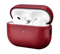 Funda AirPods Pro 2, Funda de protección contra Golpes de Cuero Avanzada de la Familia ICARERFAMILY AirPods Pro 2 Funda de Carga de Auriculares (visualización LED) admite Cargadores inalámbricos-Rojo