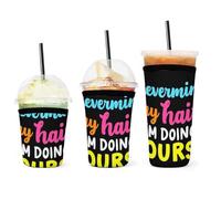 Funda aislante reutilizable para vasos helados con frase «No te preocupes por mi pelo, yo me encargo del tuyo», funda duradera para bebidas frías y soporte para café helado.