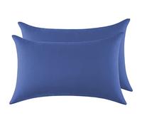 Funda Almohada 100% Algodón 40x70 cm 2 PCS, Juego de 2 Funda Almohada de Suave Puro Algodón, Sin Cremallera Cepillada con Cierre de sobre Azúl