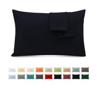 Funda Almohada 100% Algodón 50x80 cm 2 PCS, Juego de 2 Funda Almohada de Suave Puro Algodón, Sin Cremallera Cepillada con Cierre de sobre TórtolaAzul Marino